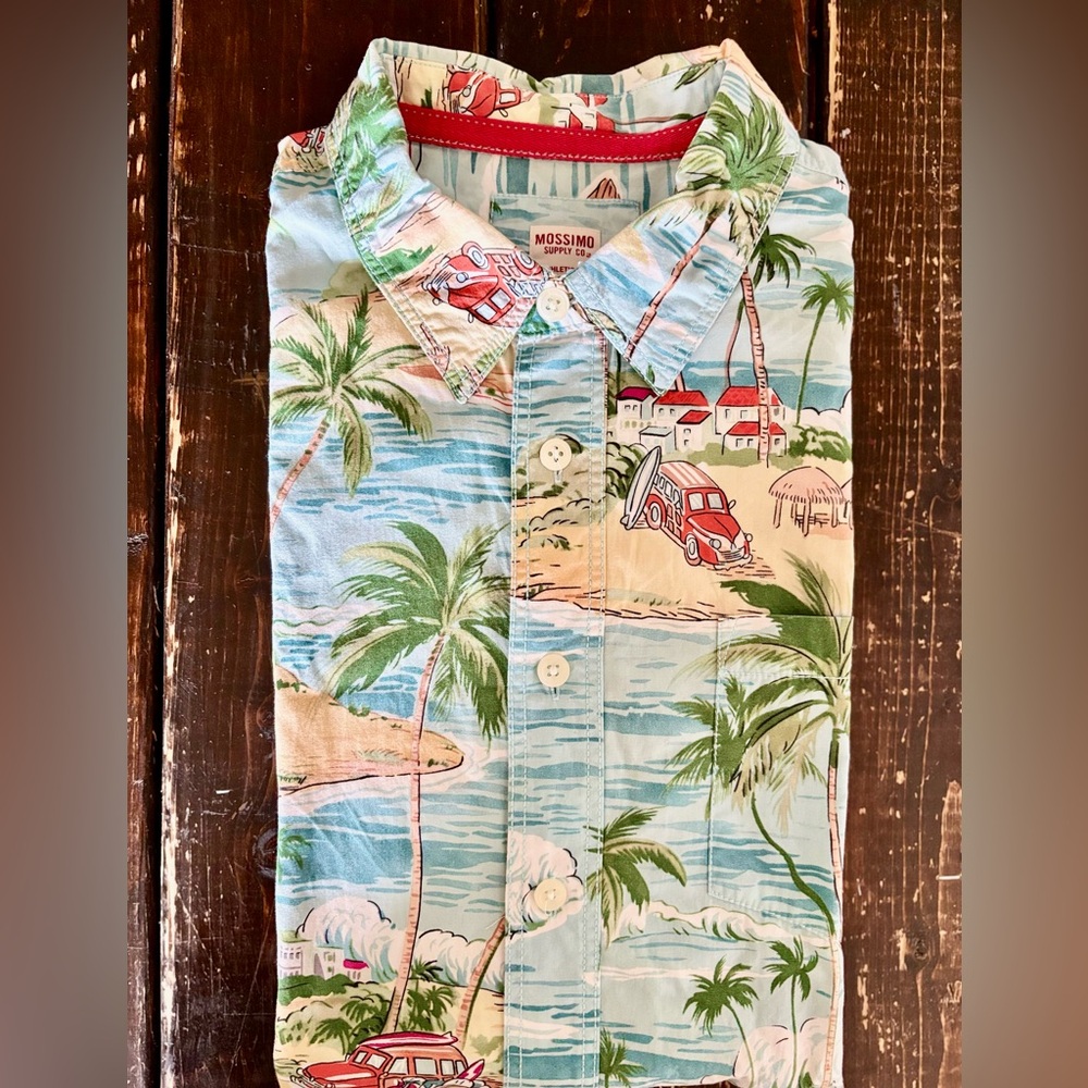 Mossimo Supply Co. Men's Beach Scene Short Sleeve Button Down Shirt XL